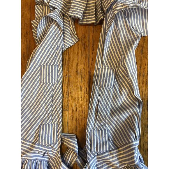 Alexis Dress Womens Medium Blue Stripe Ruffle Collar Tie Waist Button Front - Picture 10 of 10